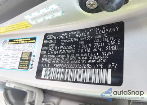 2011 Hyundai Veracruz Limited from USA, damaged, VIN KM8NU4CC6BU157885